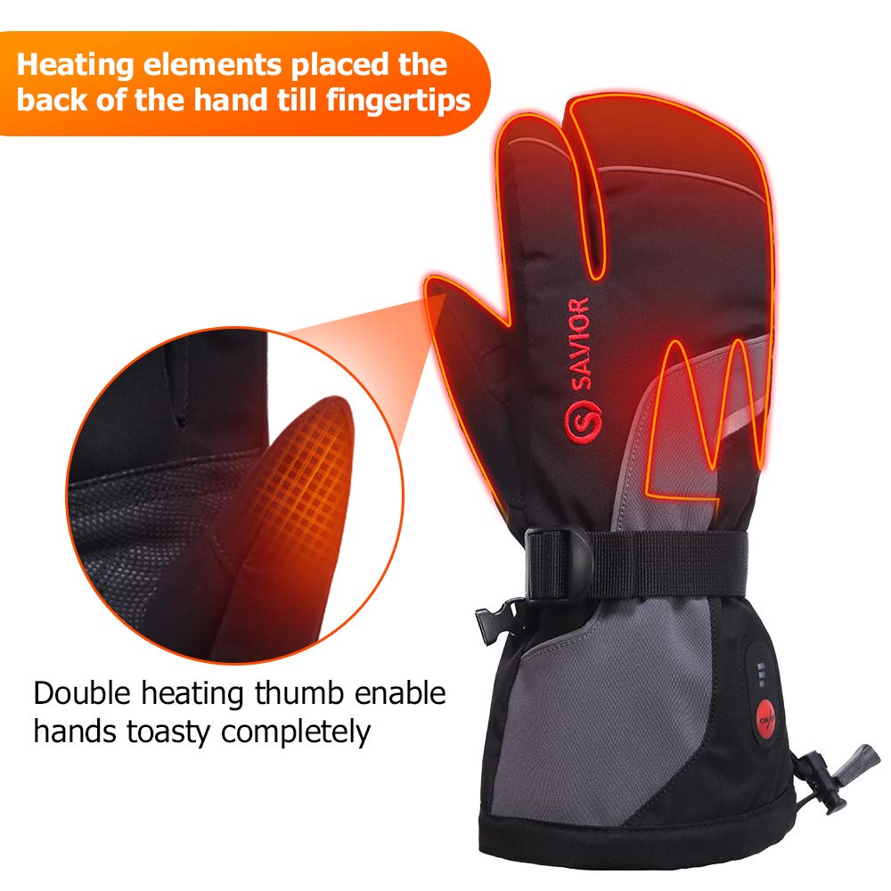 Savior Heated Gloves 3-Finger Ski Mitten 7.4V Rechareable Battery Gloves (7579874230510)